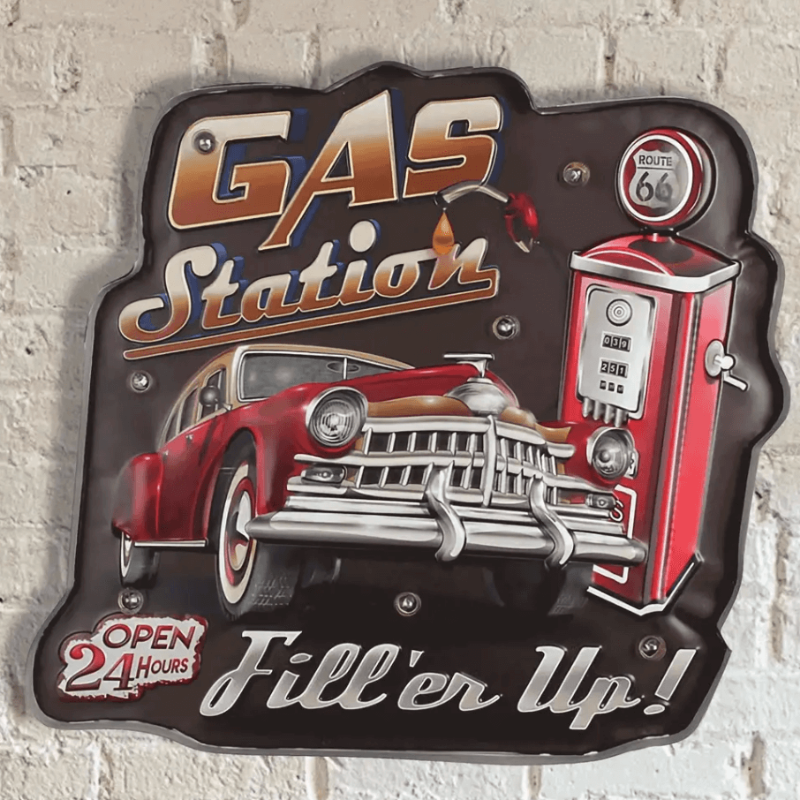Gas Station & Classic Car LED Sign