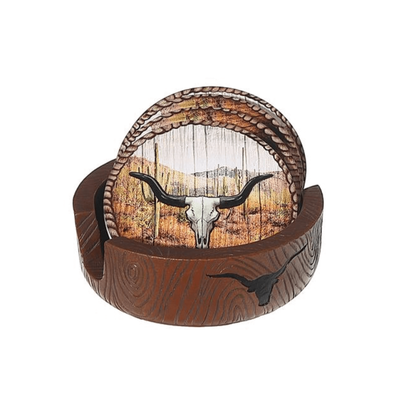 Rodeo Roundup Coasters w/ Holder (set of 4)