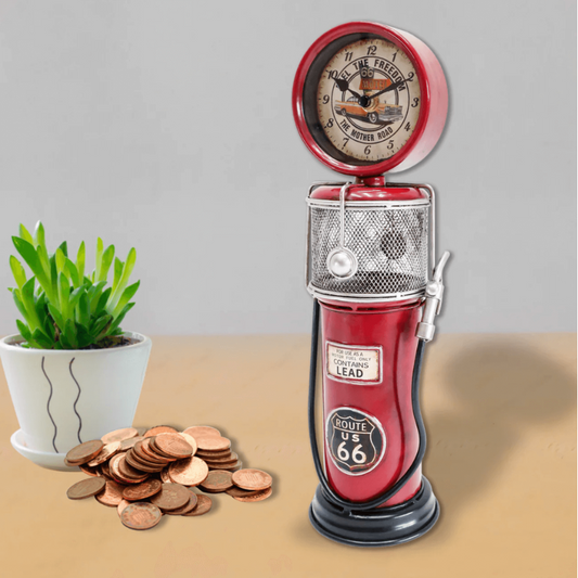 Red Gas Pump Clock & Bank
