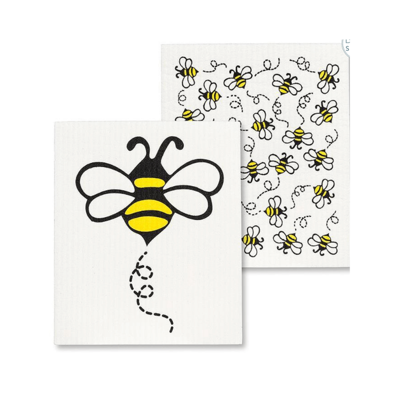 Allover Bees Dishcloths. Set Of 2.