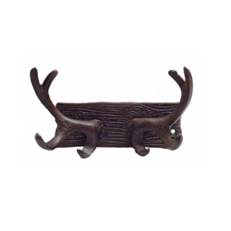 Antler Hooks On Log Cast Iron