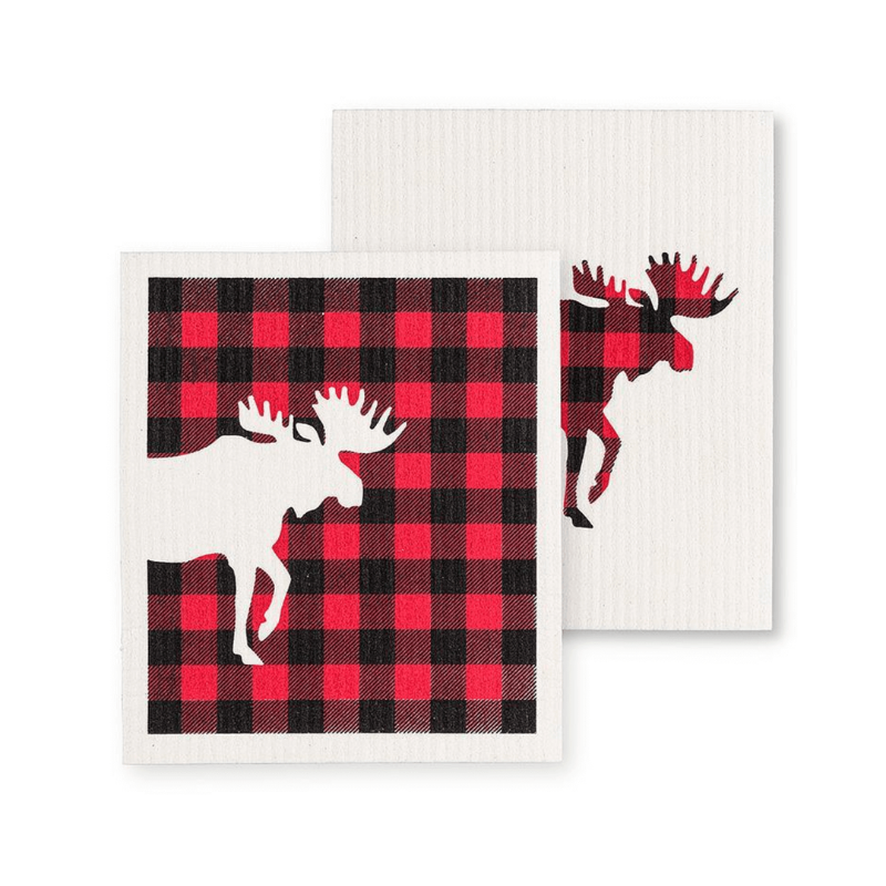 Buffalo Check Moose Dishcloths. Set Of 2.