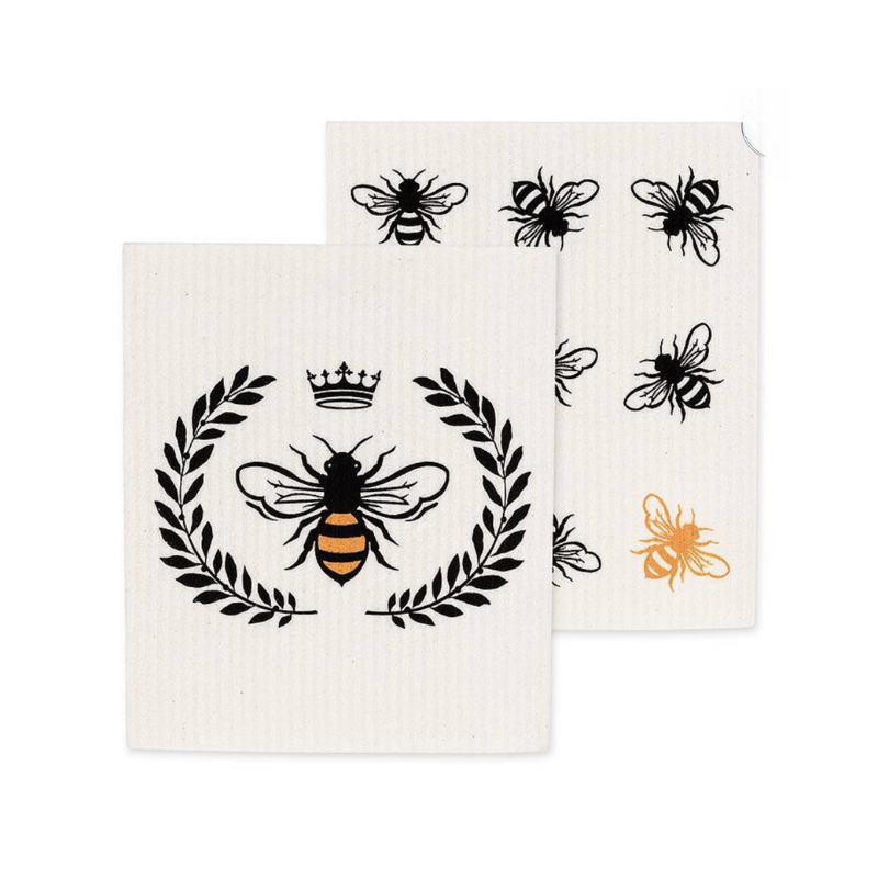 Bee In Crest Dishcloths. Set Of 2.