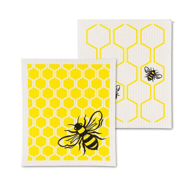 Bee & Honeycomb Dishcloths. Set Of 2.