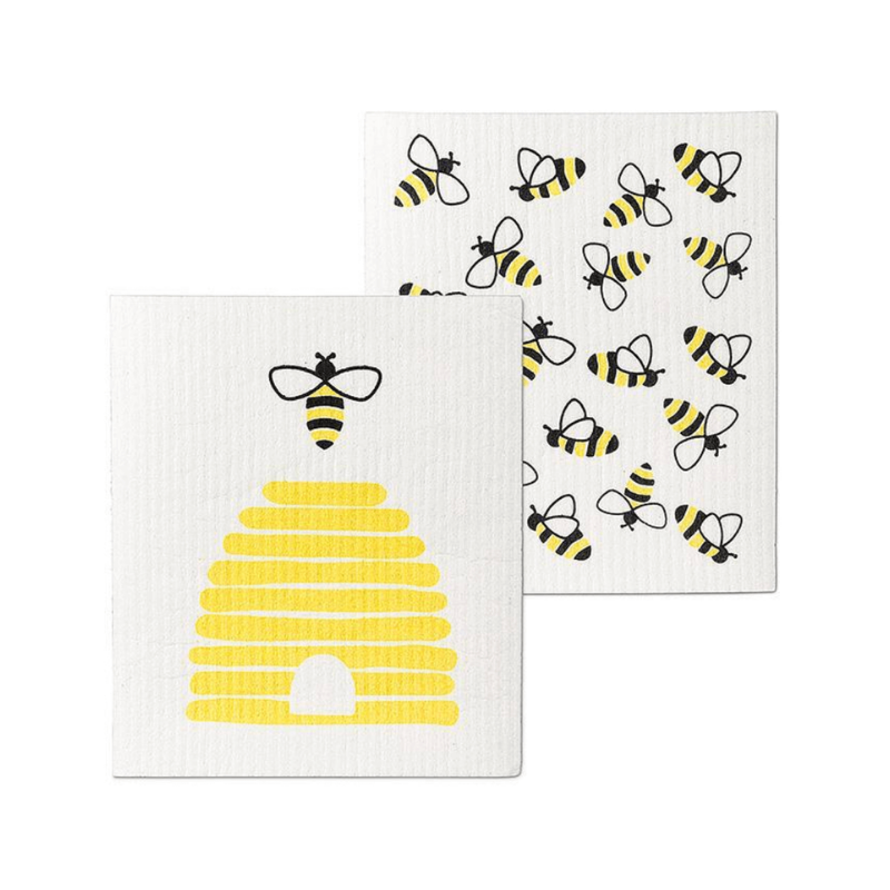 Bee & Beehive Dishcloths. Set Of 2.