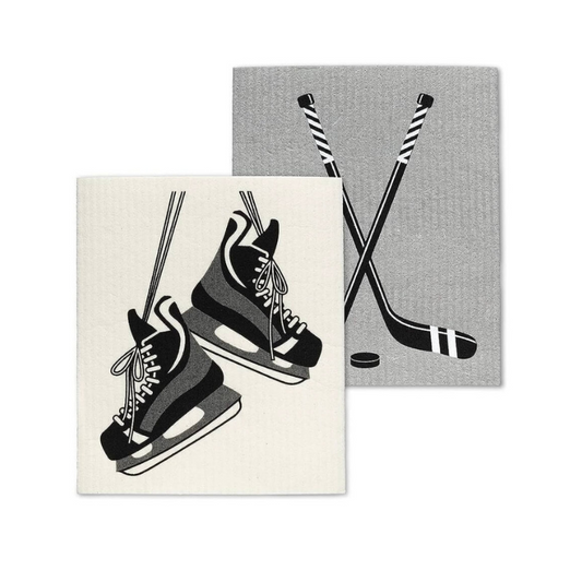 Hockey Skates & Stick Dishcloth Set Of 2