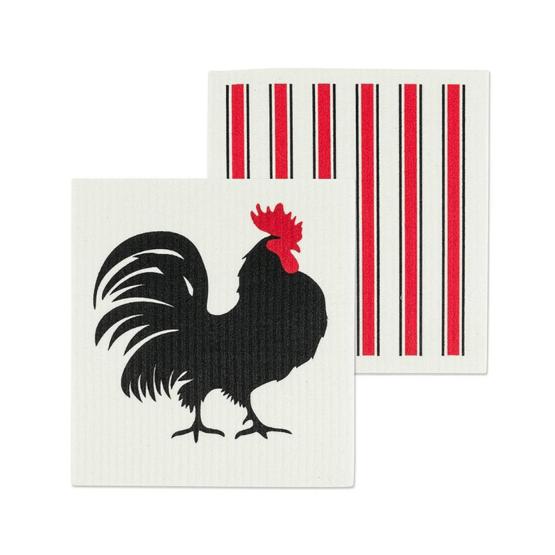 Rooster & Stripes Dishcloths. Set of 2.