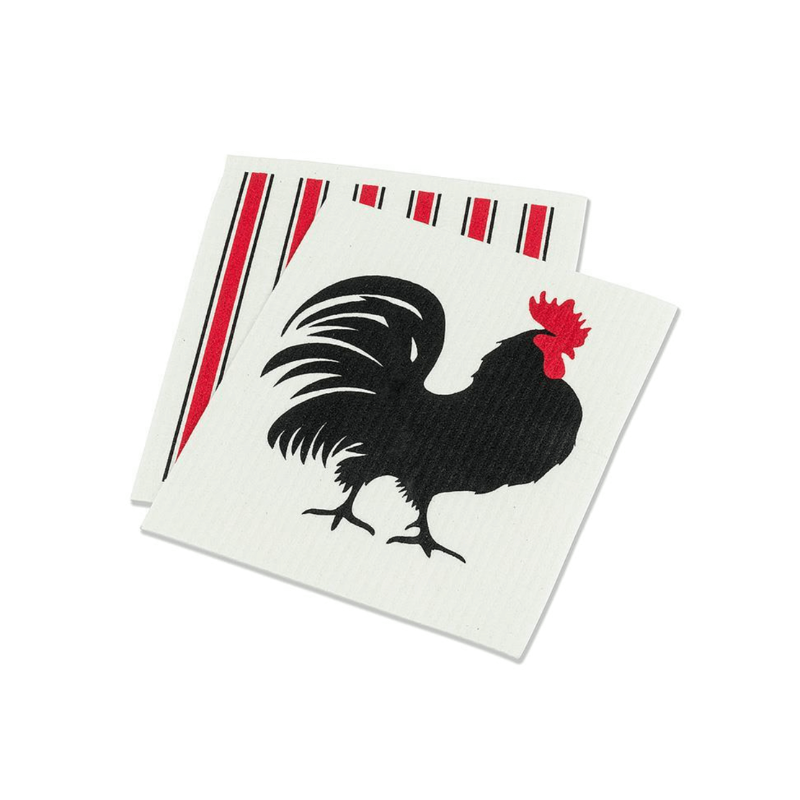 Rooster & Stripes Dishcloths. Set of 2.