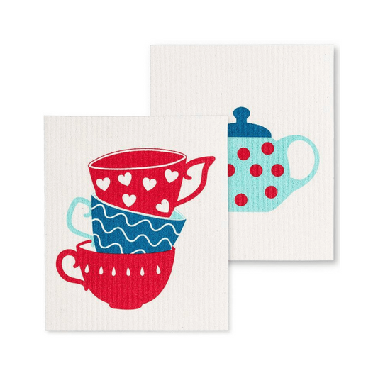 Teapot & Cups Dishcloths. Set of 2.