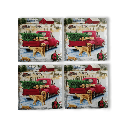 Golden Retriever & Red Truck Coasters