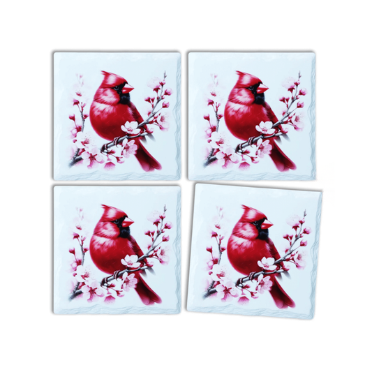 Cardinal w/ Pink Flowers Coasters