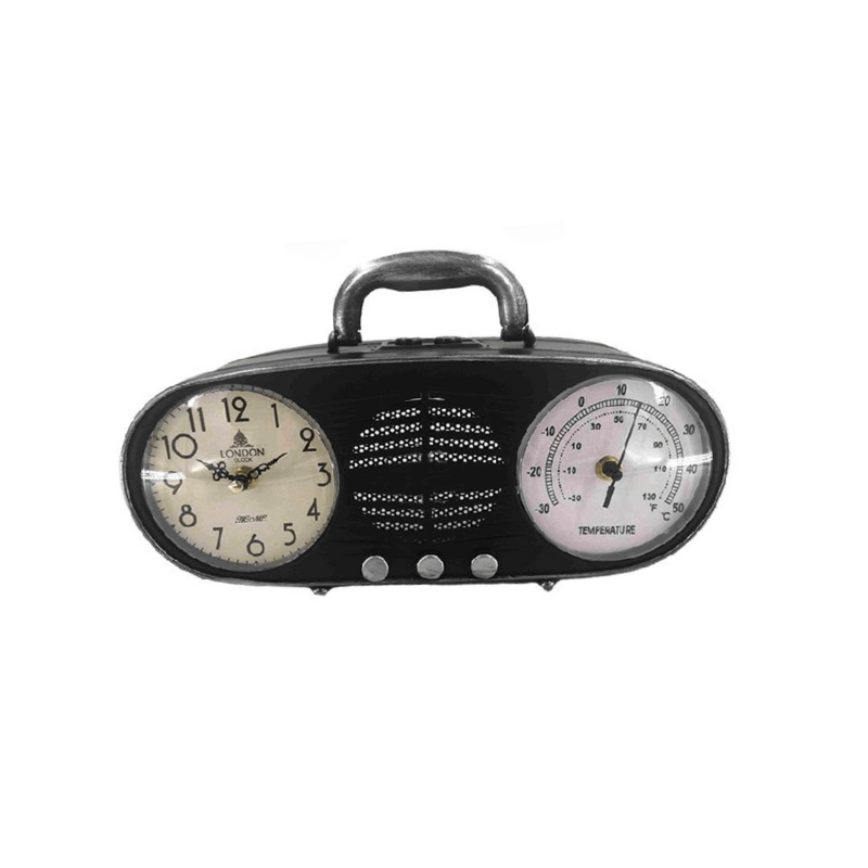 Antique Radio-Look Clock/Thermometer (Dark Blue)