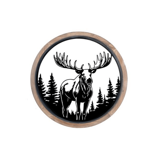 Moose Forest Wood Framed Sign