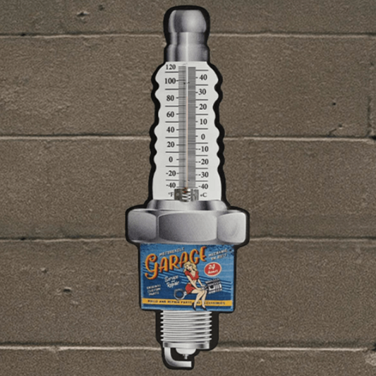 Retro Spark Plug Sign w/ Thermometer